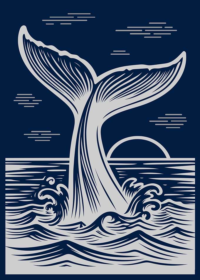 Whale Tail with Waves on Navy Blue