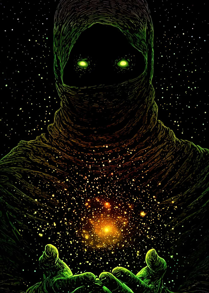 Mystic Figure Holding Stars