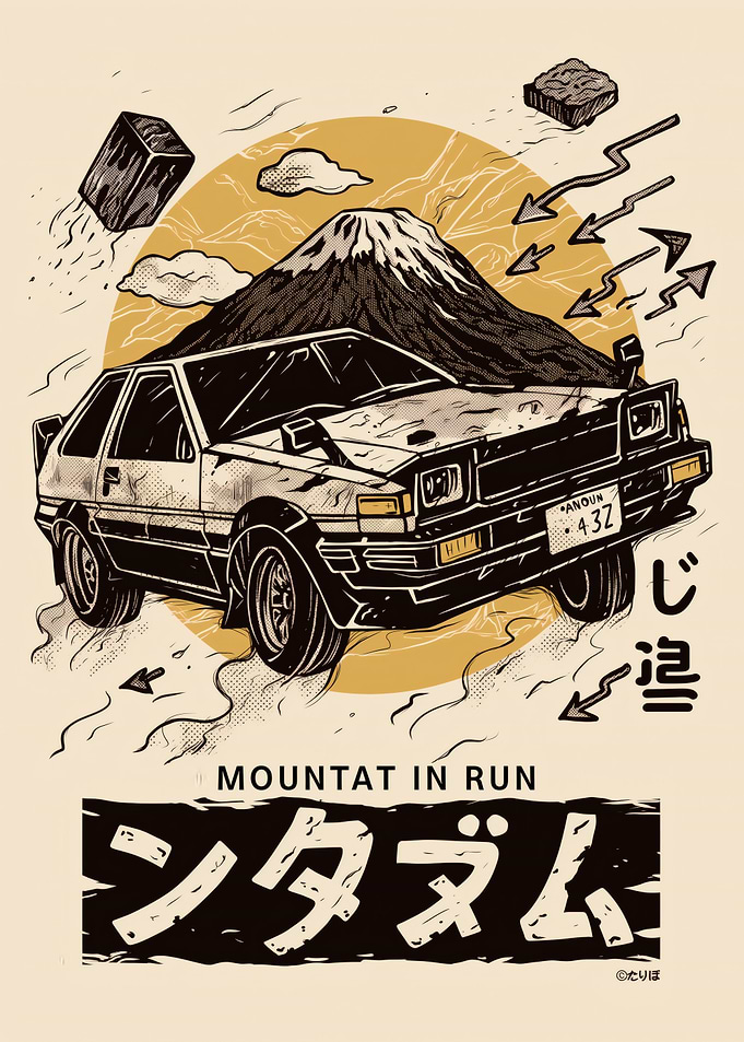 Drifting Car with Mount Fuji Backdrop