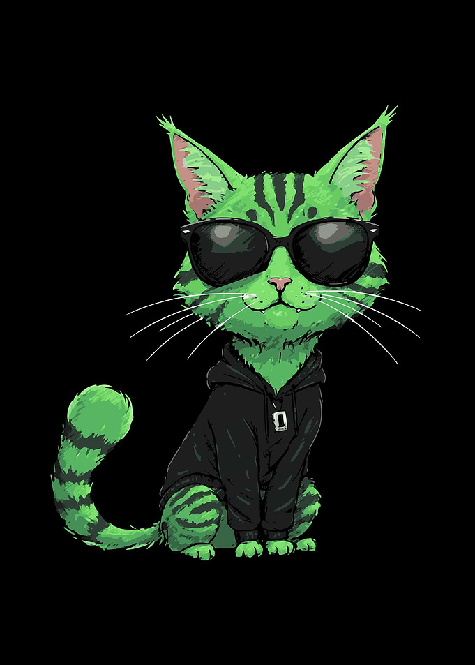 Cool Green Cat with Sunglasses