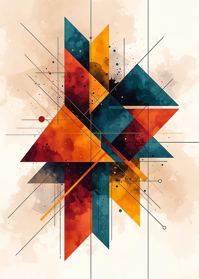 Abstract Geometric Watercolor Composition