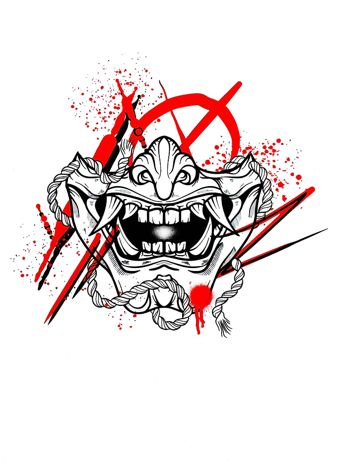 Samurai Mask with Red Accents