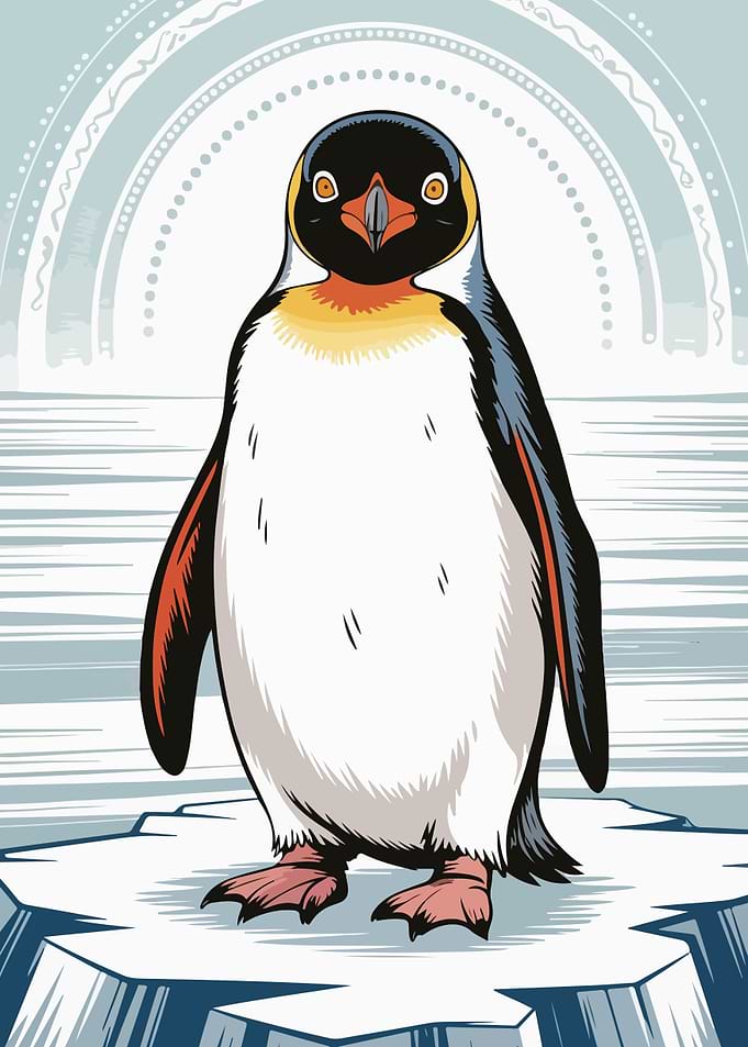 Cartoon Penguin on Iceberg Illustration