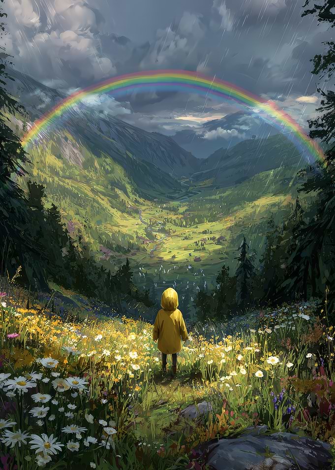 Child Beneath the Rainbow – Valley of Wildflowers