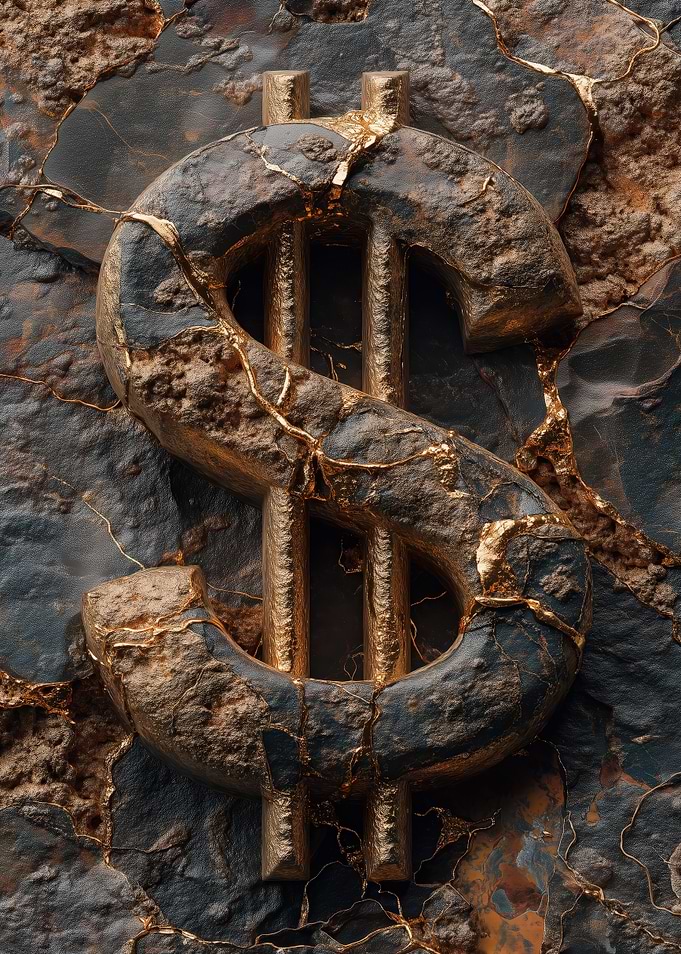 Marble Dollar Sign with Golden Veins