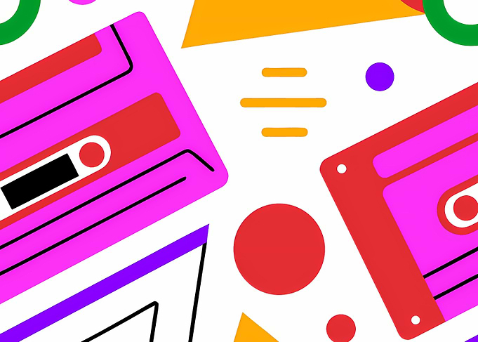 Retro Cassette Tape Geometric Pattern