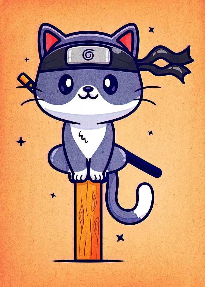 Ninja Cat Cartoon Illustration