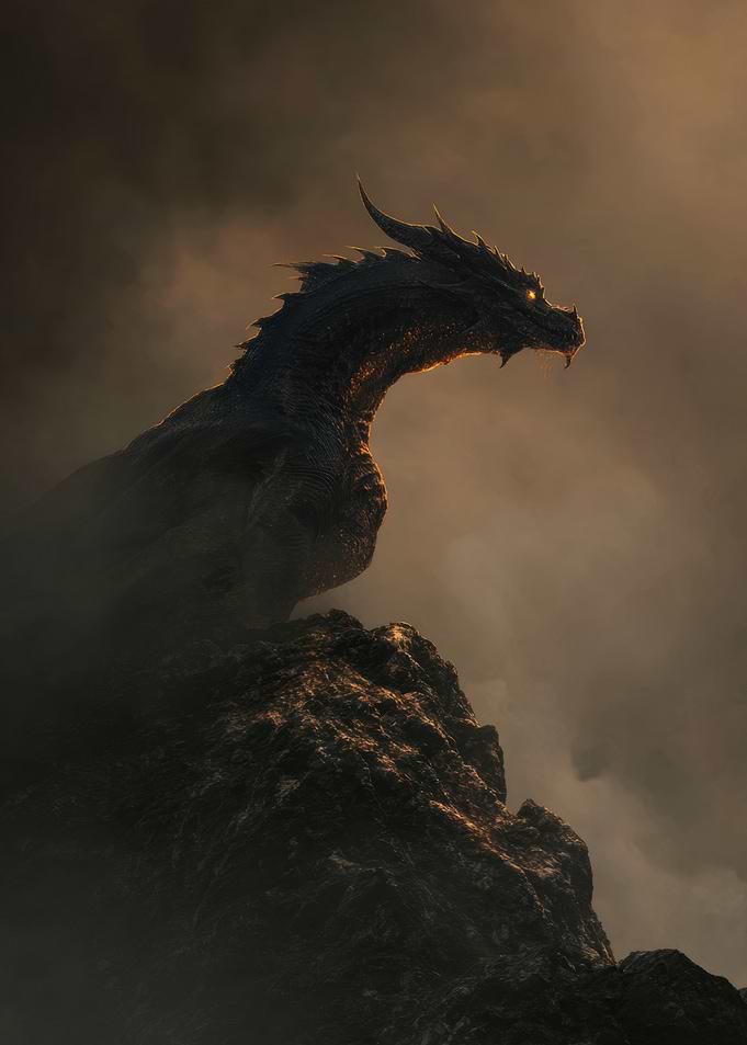 Dragon Perched on Rocky Peak