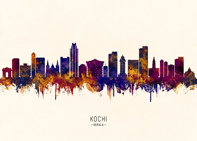 Kochi Kerala Skyline Watercolor Art