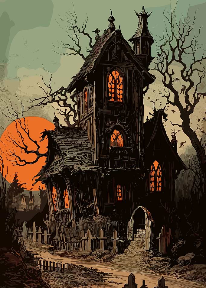 Spooky Haunted House at Sunset