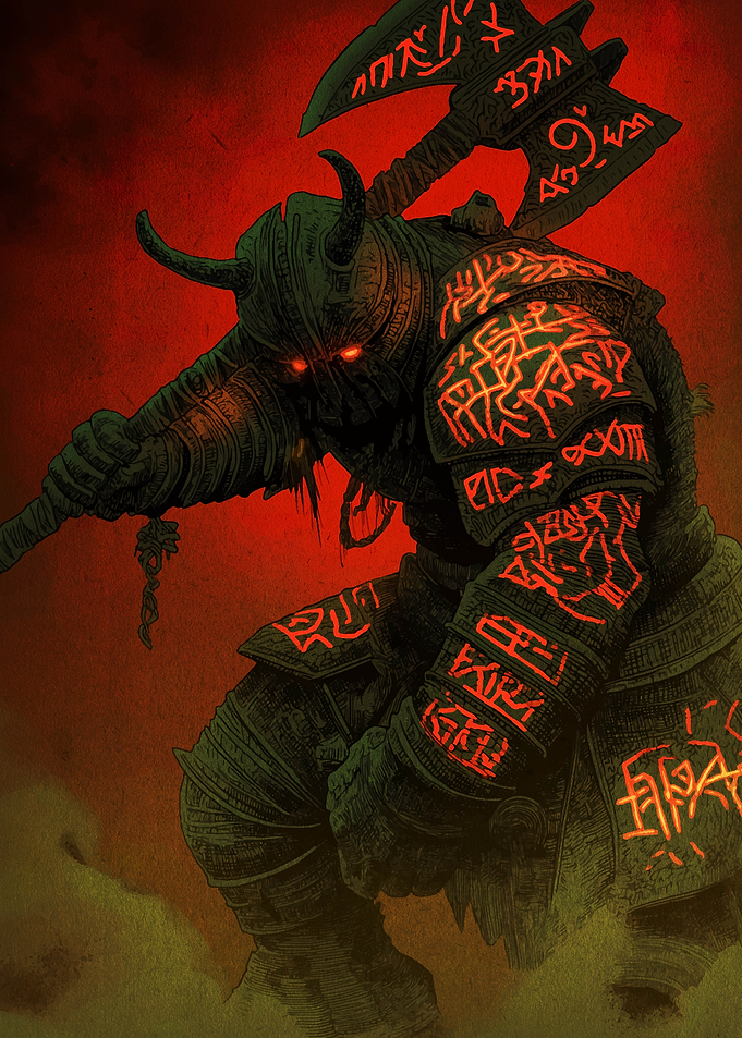 Warrior with Runes and Axe