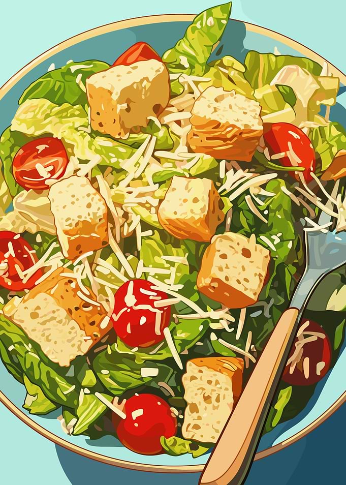 Fresh Caesar Salad Illustration