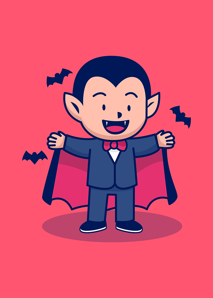 Cute Dracula Vampire with Bats Cartoon
