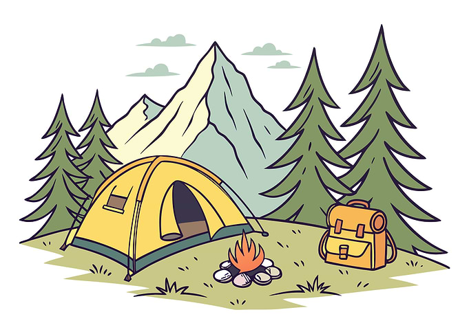 Camping Scene with Tent and Backpack