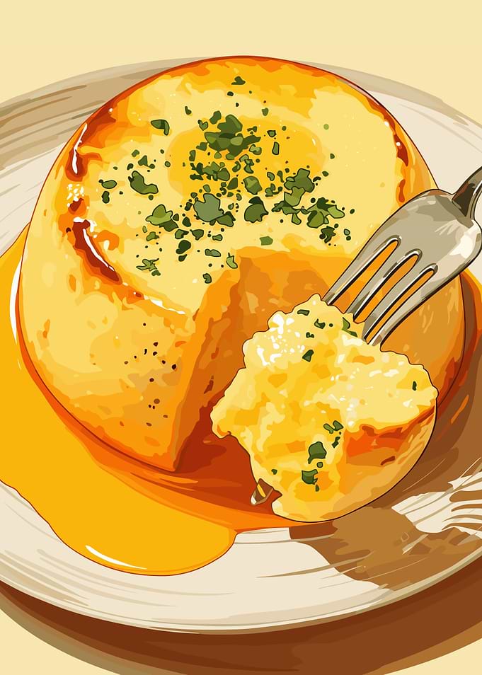 Fluffy Omelette with Fork Illustration