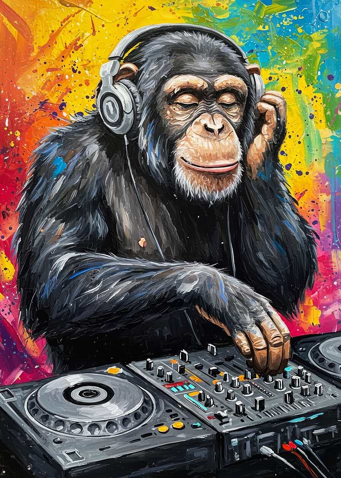 Chimpanzee DJ with Headphones
