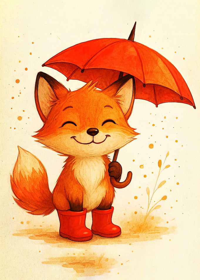 Cute Fox with Umbrella and Boots
