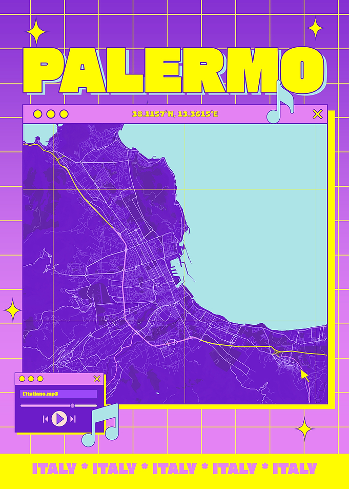Palermo Italy Map Retro Aesthetic