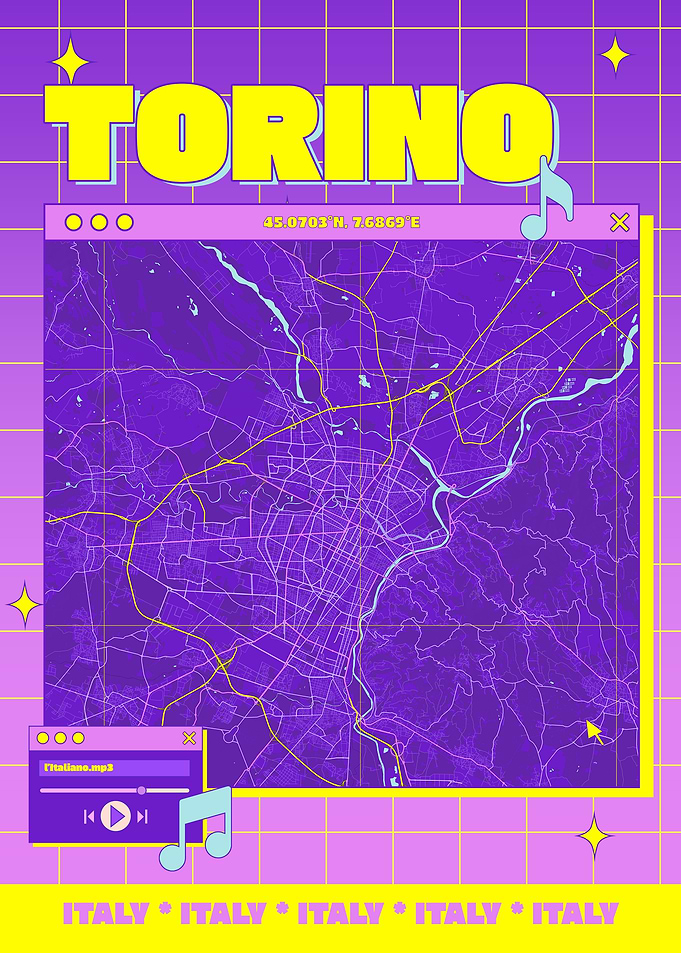Torino Italy Map Retro Design