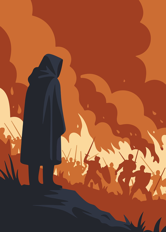 Hooded Figure Watching a Battle