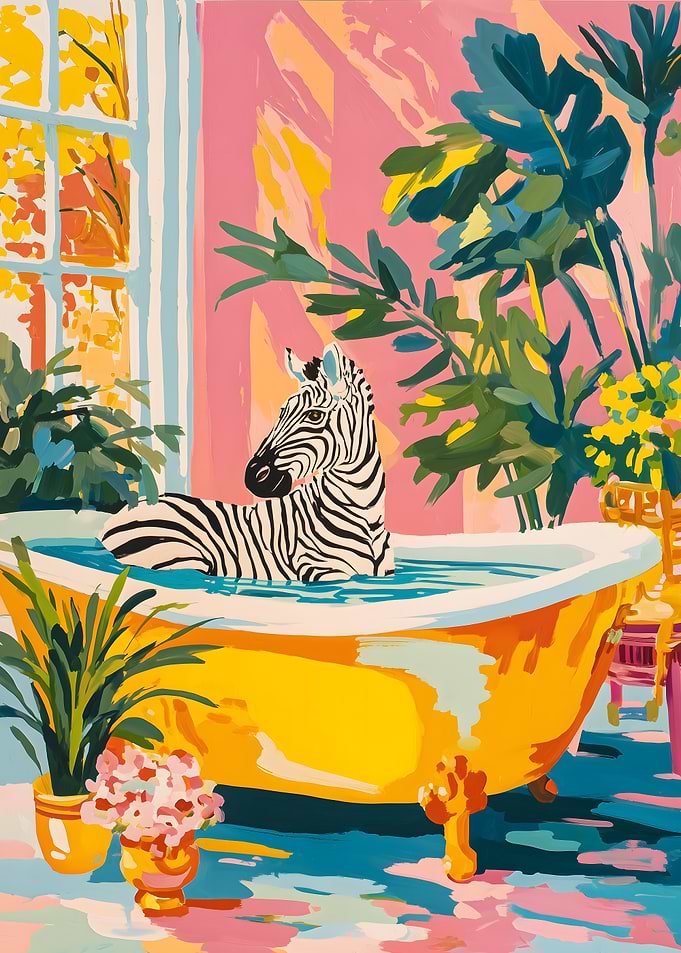 Zebra in Bathtub Painting