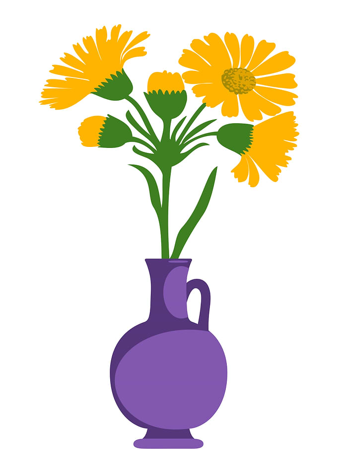 Yellow Flowers in Purple Vase