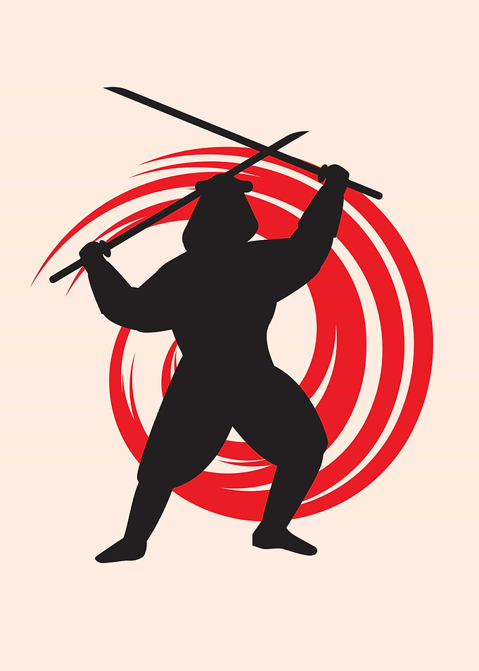 Samurai Silhouette with Red Swirl