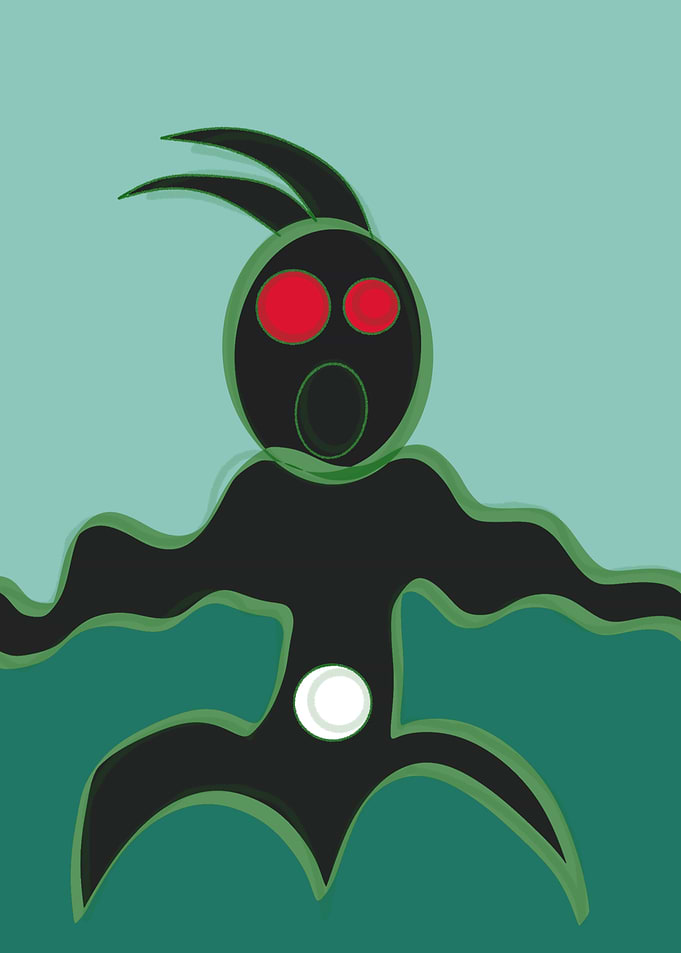 Abstract Figure with Red Eyes