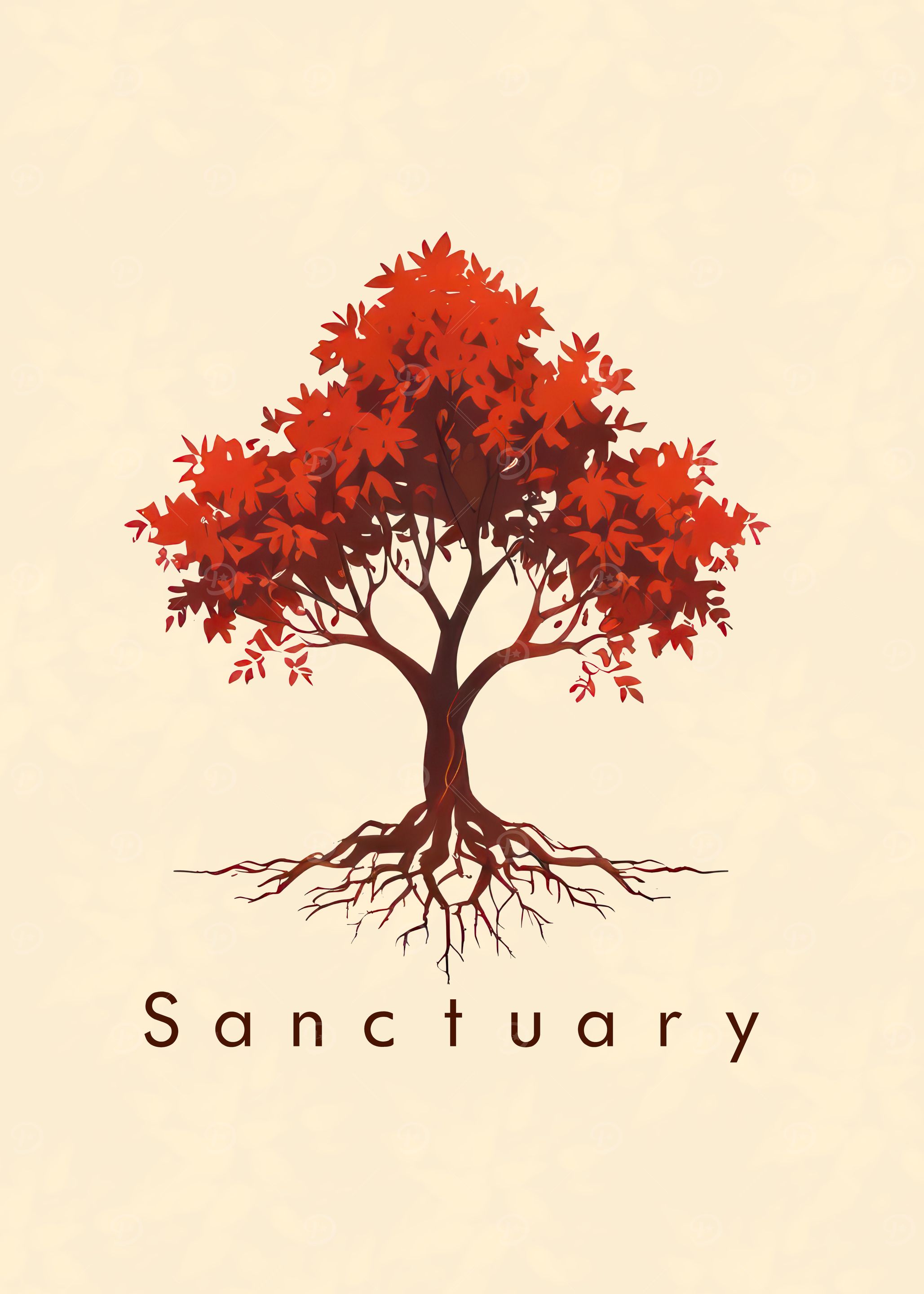 Sanctuary Tree with Red Leaves