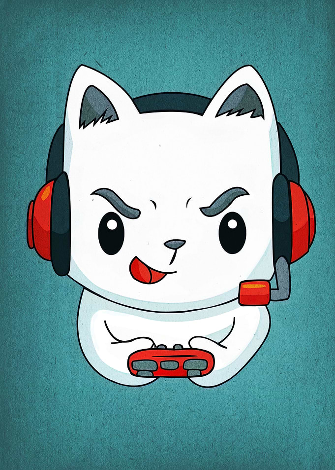 Cartoon Cat Gamer with Headset