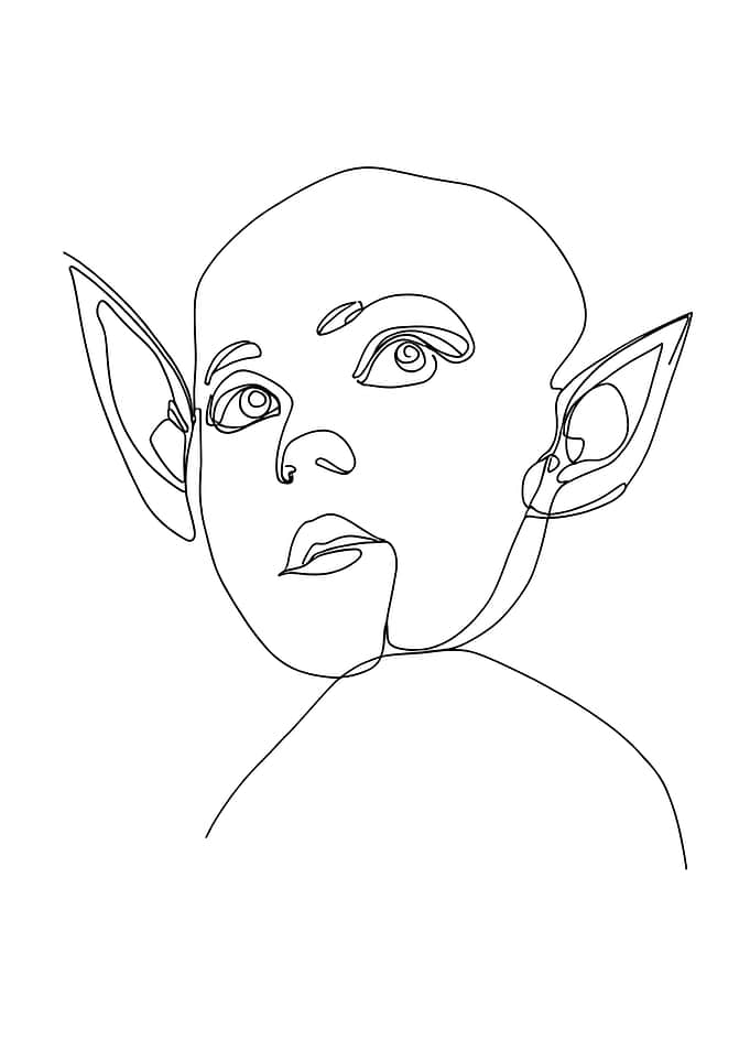 Fantasy Elf Portrait Minimalist Line Art