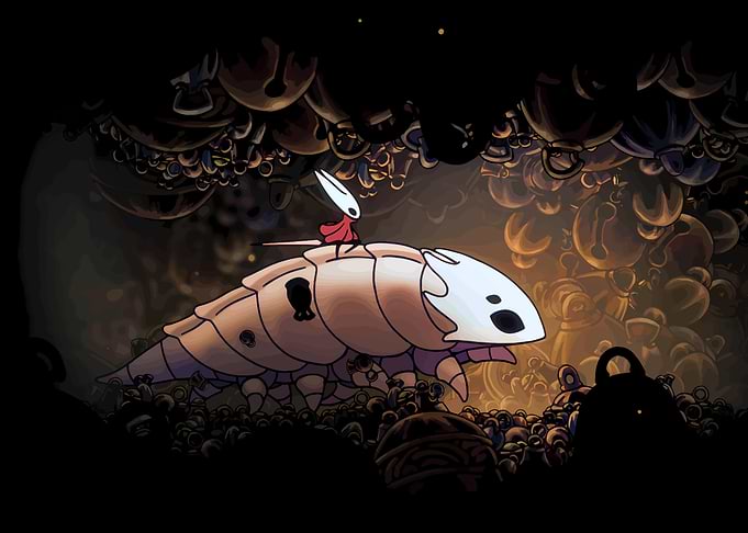 Hornet riding a Grub Hollow Knight: Silksong