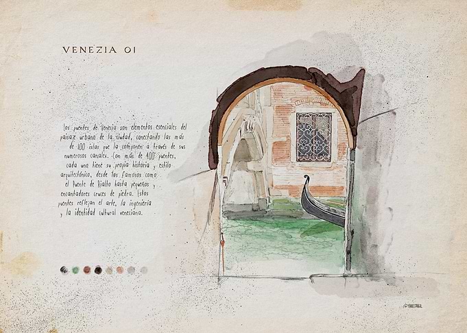 Watercolor Painting of Venice Canal Scene