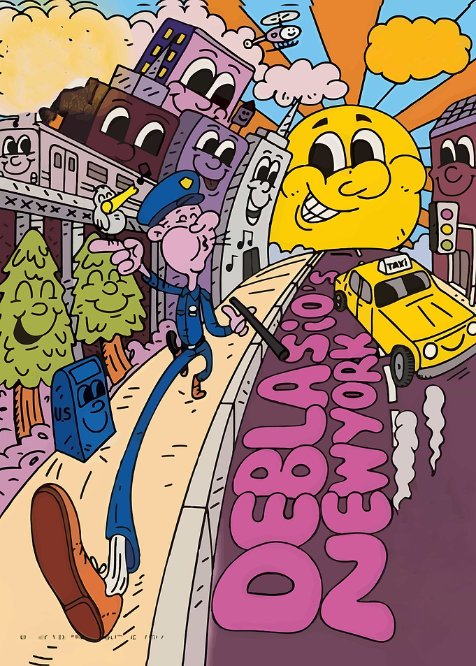 Cartoon New York Cityscape with Characters