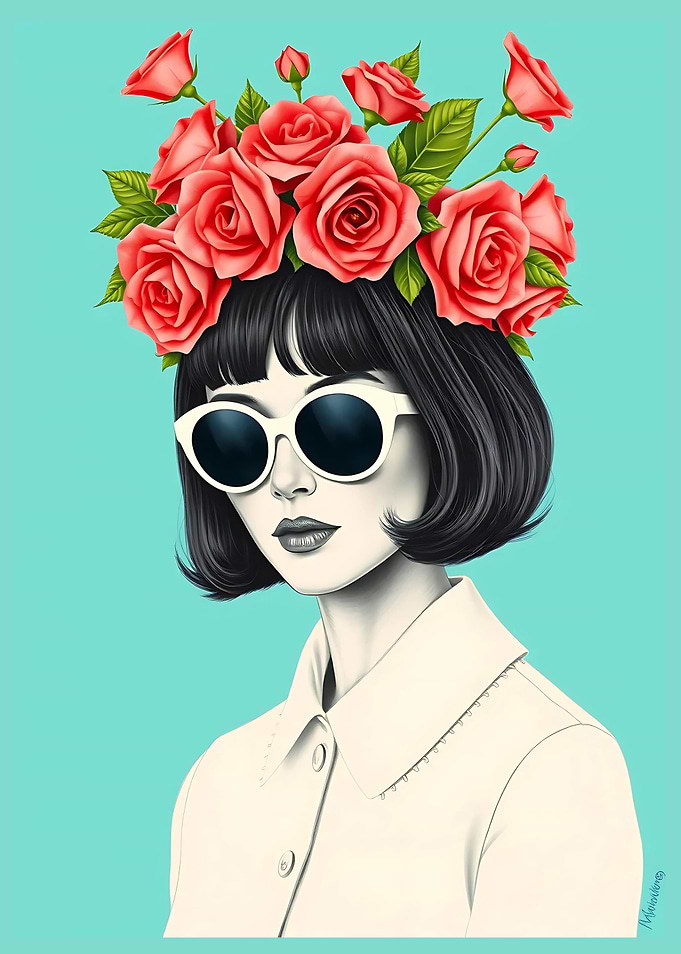 Woman with Roses and Sunglasses Portrait