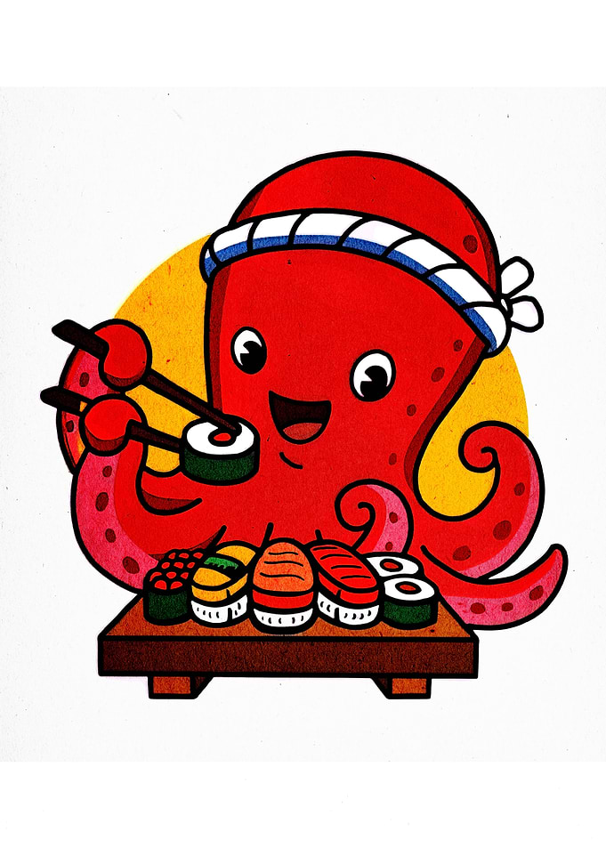 Sushi Chef Octopus Cartoon