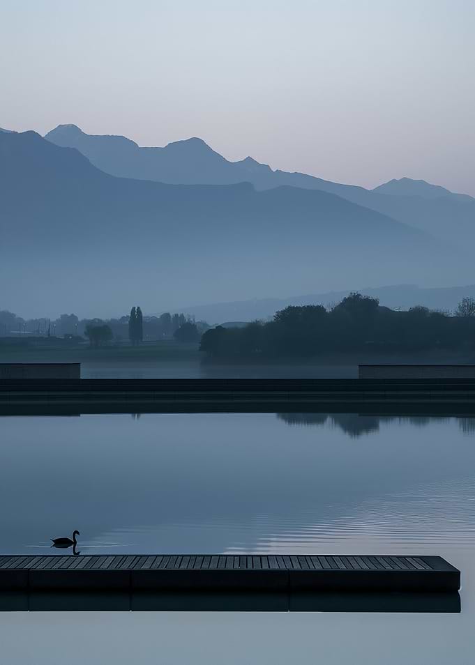 Lake and Mountains at Dusk