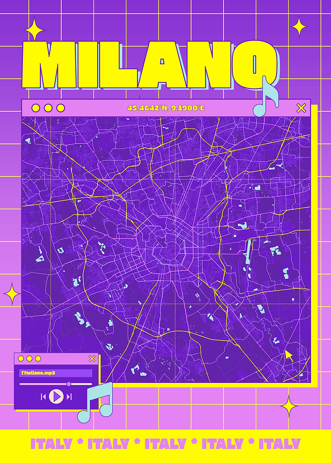Milan Map Retro Aesthetic
