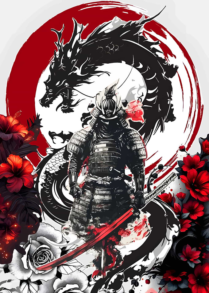 Samurai Dragon Floral Art