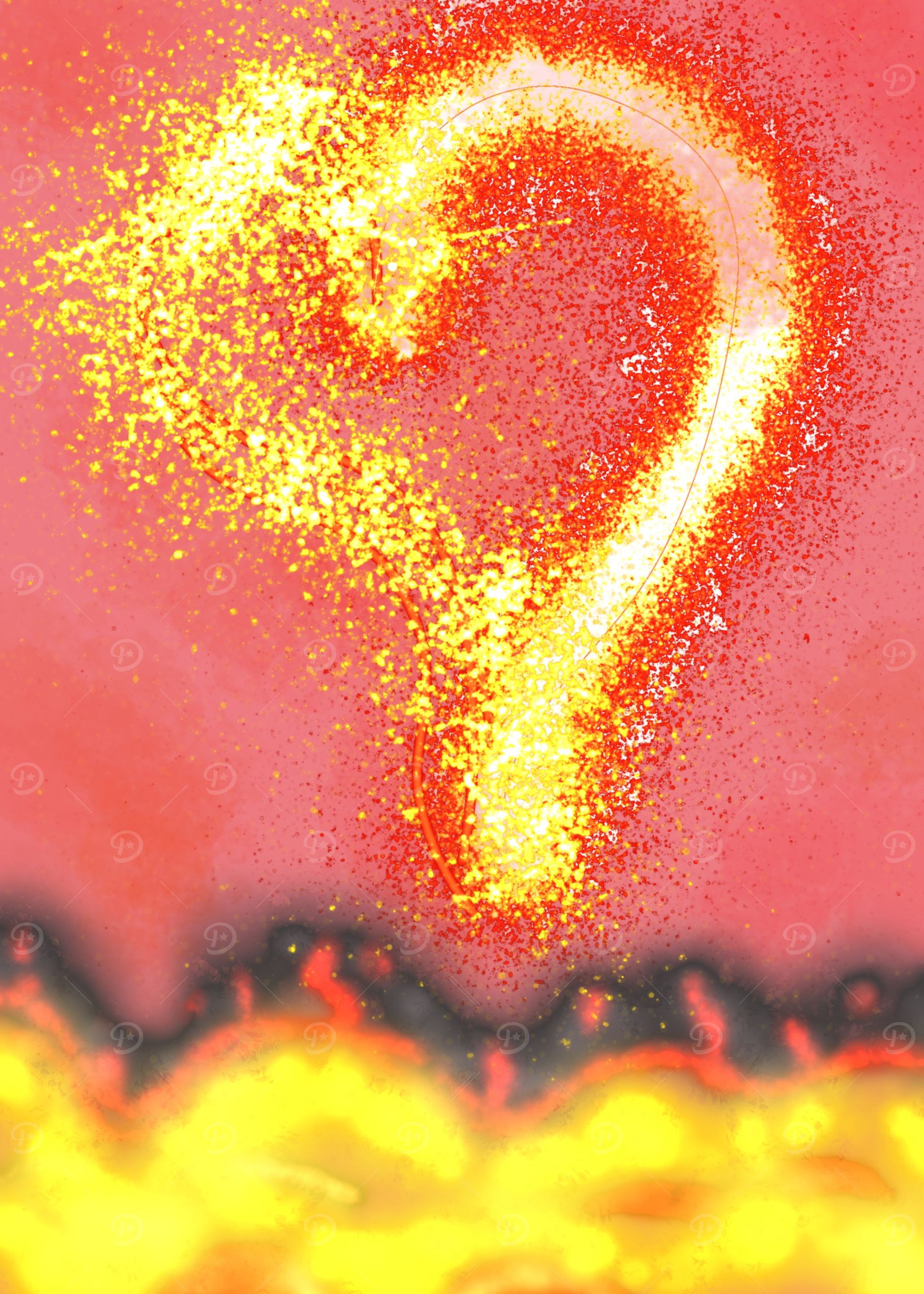 Fiery Question Mark Over Flames