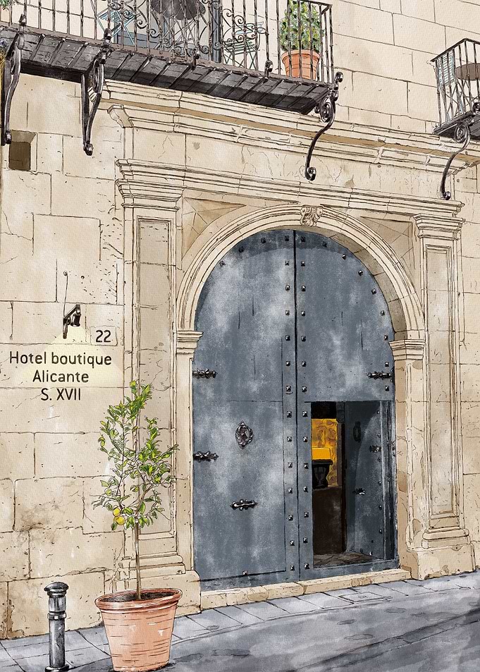 Hotel Boutique Alicante Entrance Illustration