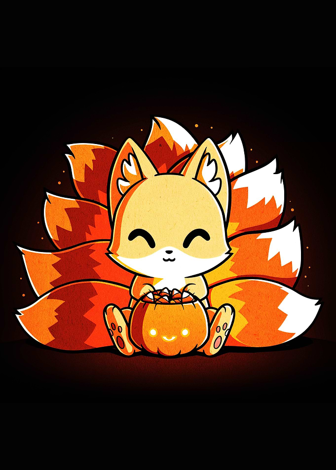 Cute Nine-Tailed Fox with Pumpkin