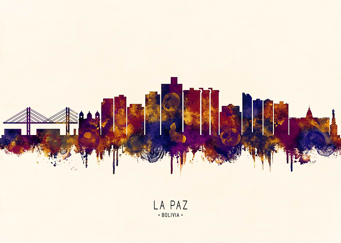 La Paz, Bolivia Skyline Watercolor