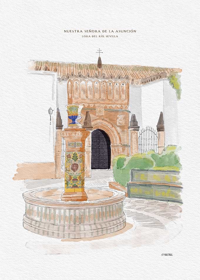 Nuestra Señora de la Asunción. Lora del Río, Sevilla Watercolor