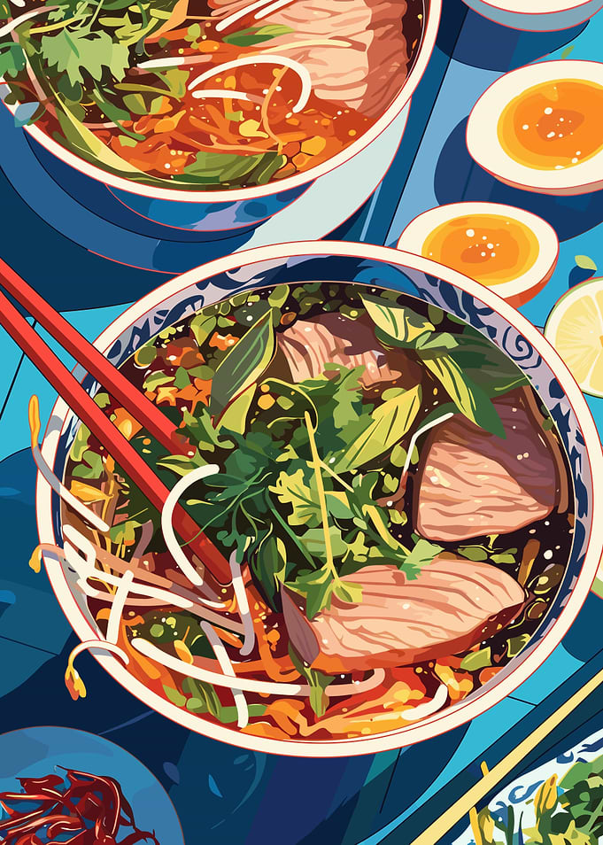 Delicious Pho Bowl Illustration