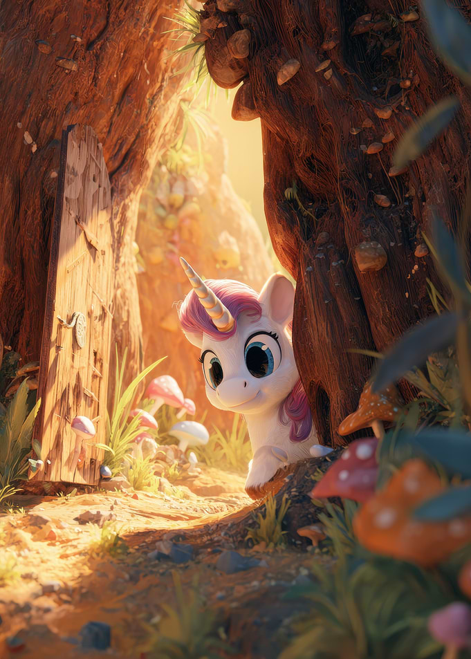 Cute Unicorn in Enchanted Forest