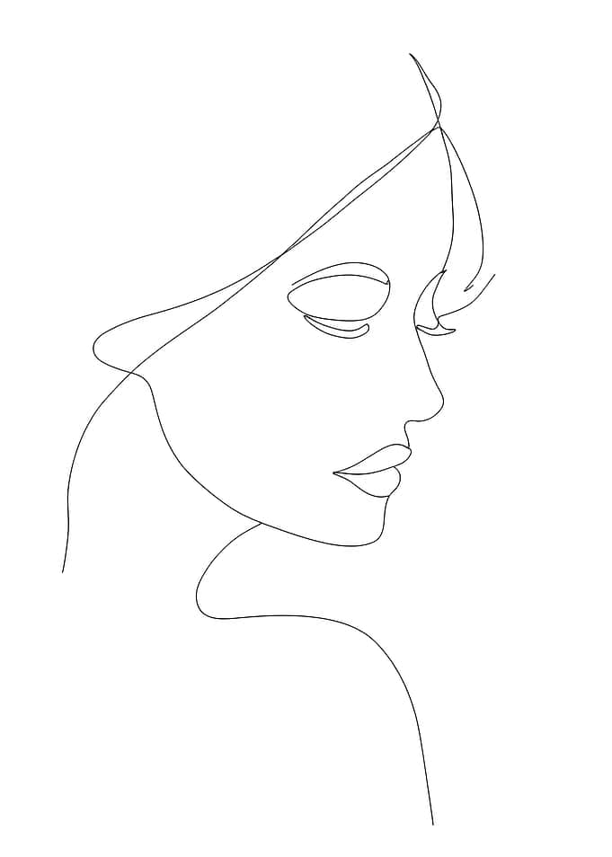 Minimalist Line Art Woman Side Face Portrait