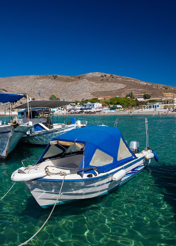 Boats in Turquoise Water, Greek Island