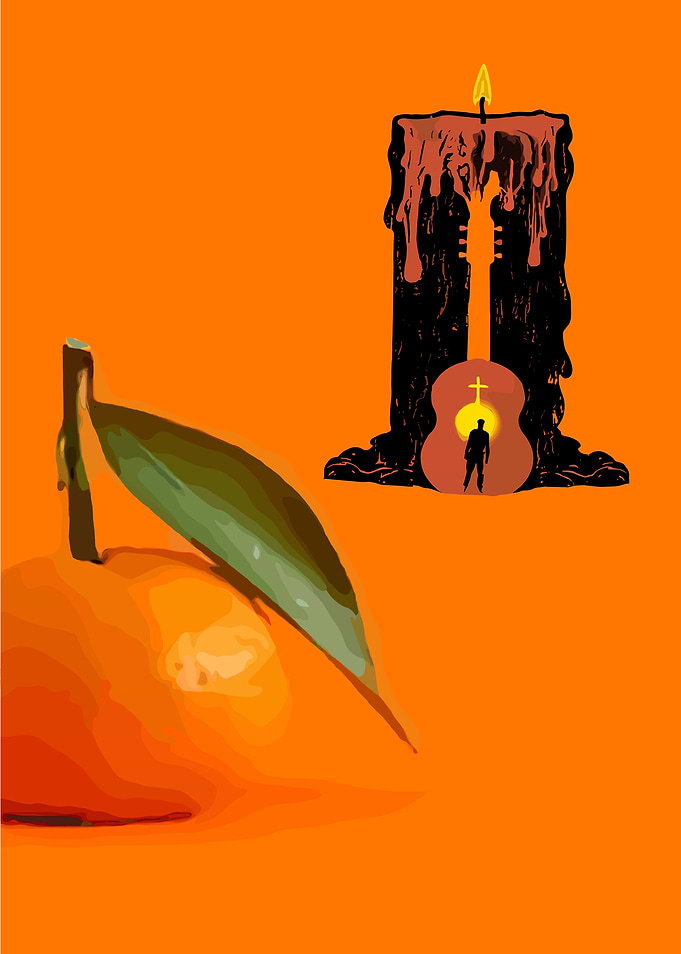 Orange, Candle, and Guitar Silhouette