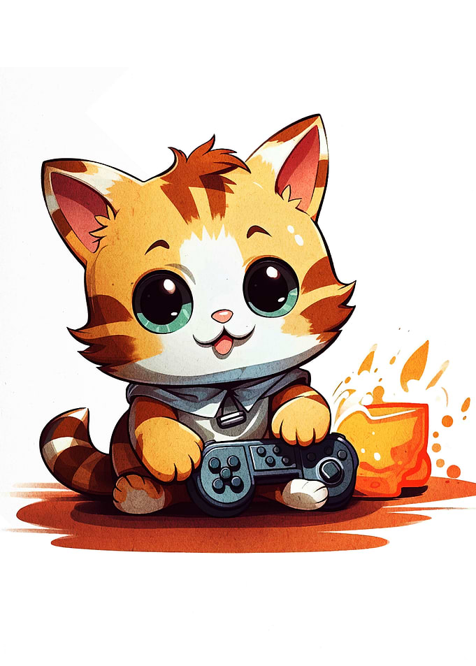 Cute Cartoon Cat Gamer Illustration